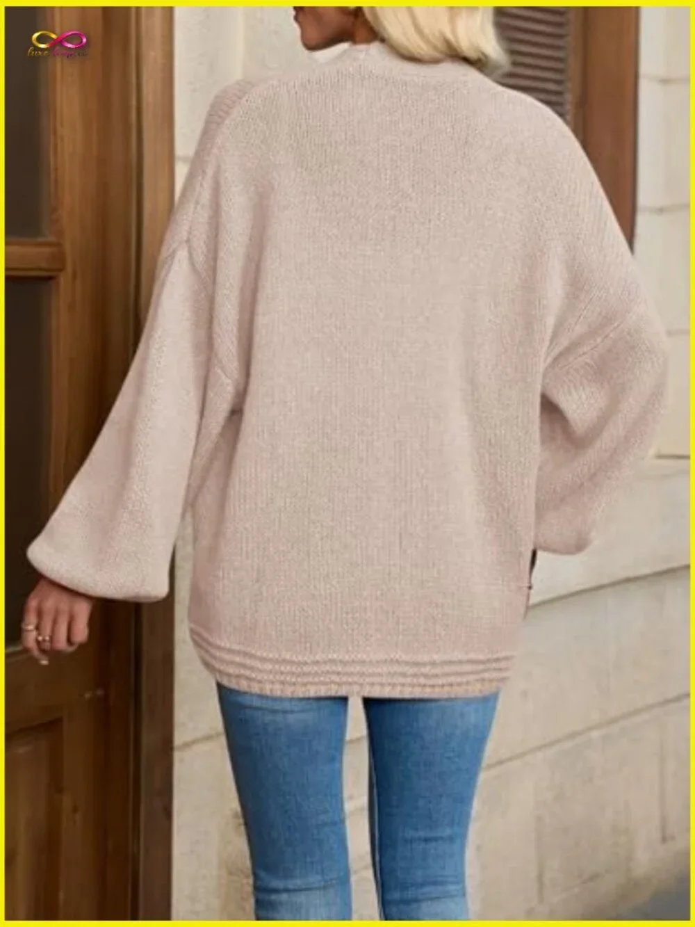 Chunky Knit Open Front Cardigan Long Lantern Sleeve Oversized Casual Fall Coat - Picture 5 of 7